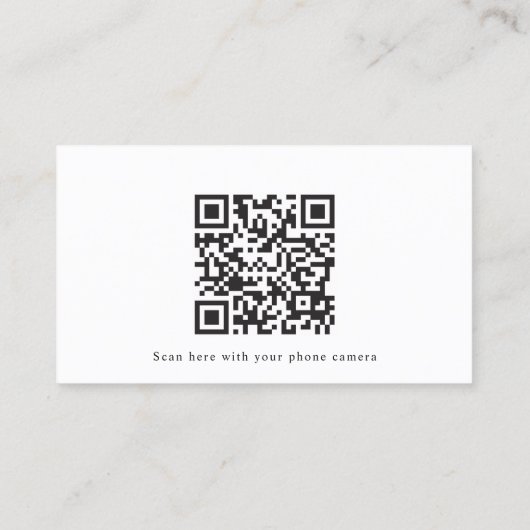 Minimal Schwarz-Weiß-Hochzeit QR-Code RSVP-Karten Visitenkarte (Rückseite)
