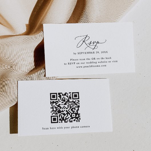 Minimal Schwarz-Weiß-Hochzeit QR-Code RSVP-Karten Visitenkarte