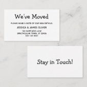 Minimal Schwarz-Weiß-Karte "Wir haben uns bewegt" Visitenkarte (Vorne/Hinten)