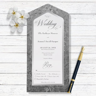 Minimal Schwarz/Weiß Marmor Silver Modernes Abende All In One Einladung