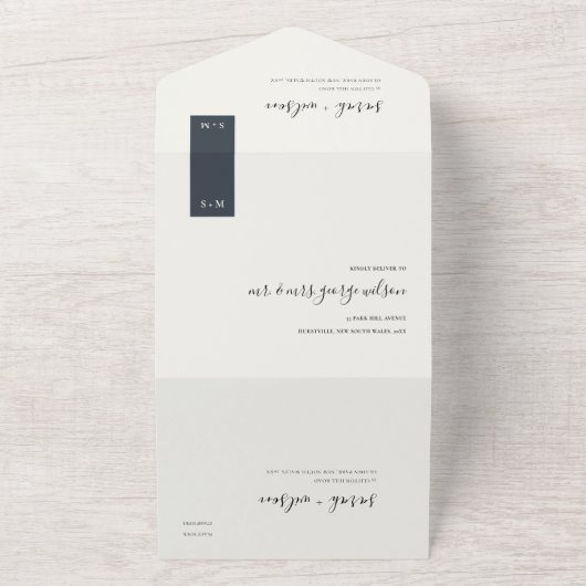 MINIMAL SCHWARZ-WEISS MONOGRAM WEDD SCANDI ALL IN ONE EINLADUNG (Außenbereich)