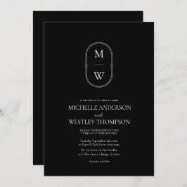 Minimal Schwarz & Weiß Monogramm in einer Hochzeit Einladung