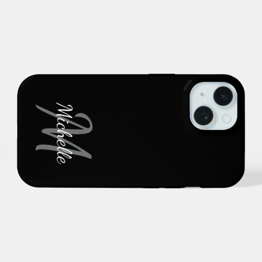 Minimal Schwarz-Weiß-Monogramm-Name + Anfangsbuchs iPhone 15 Hülle (Rückseite (Horizontal))