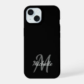 Minimal Schwarz-Weiß-Monogramm-Name + Anfangsbuchs iPhone 15 Hülle (Rückseite)