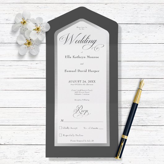 Minimal Schwarz & Weiß Silber Moderne Kein Abendes All In One Einladung