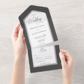 Minimal Schwarz & Weiß Silber Modernes Abendessen All In One Einladung (Abreißen)