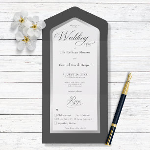 Minimal Schwarz & Weiß Silber Modernes Abendessen All In One Einladung