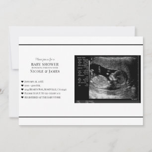 Minimal Schwarz/Weiß Ultrasound Foto Babydusche Einladung