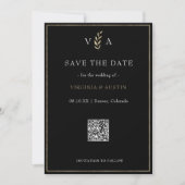 Minimal Schwarz-weiß- und Goldcode-Hochzeit Save The Date (Vorderseite)