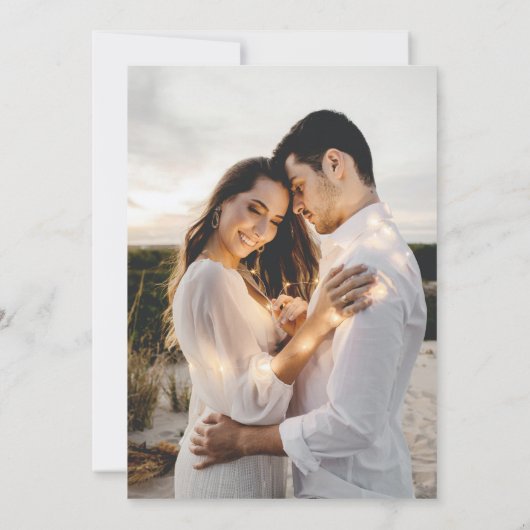 Minimal Schwarz-weiß- und Goldcode-Hochzeit Save The Date (Rückseite)