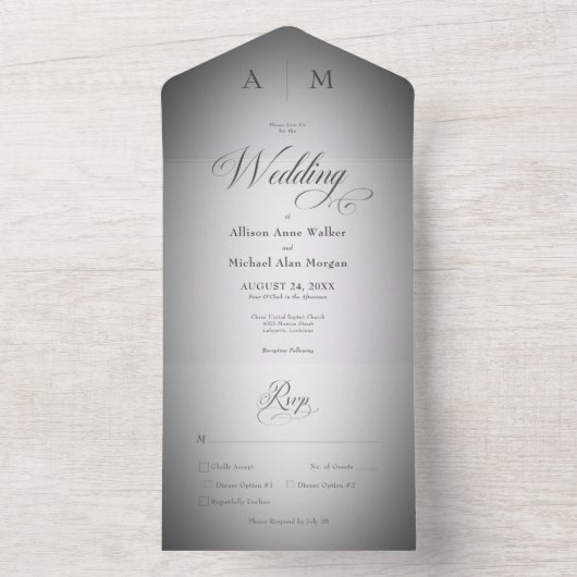 Minimal Schwarz & Weiß Weichheit Modernes Abendess All In One Einladung (Innen Boden)