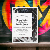 Minimal Schwarz-weiße blaue Flammen Abstrakt Hochz Einladung