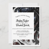 Minimal Schwarz-weiße blaue Flammen Abstrakt Hochz Einladung (Vorderseite)