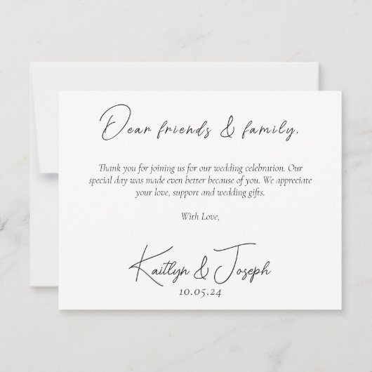 Minimal Schwarz-weiße einfache SkriptWedding Dankeskarte (Rückseite)