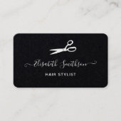 Minimal Schwarz-weiße Elegant Scheren Haarstylisti Visitenkarte (Vorderseite)