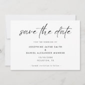 Minimal Schwarz-weiße Elegant-Script-Hochzeit Save The Date (Vorderseite)