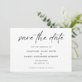 Minimal Schwarz-weiße Elegant-Script-Hochzeit Save The Date (Stehend Vorderseite)