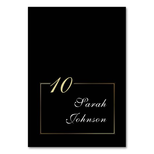 Minimal Schwarz-weiße Goldgrenze Elegantes Skript Tischnummer (Vorderseite)