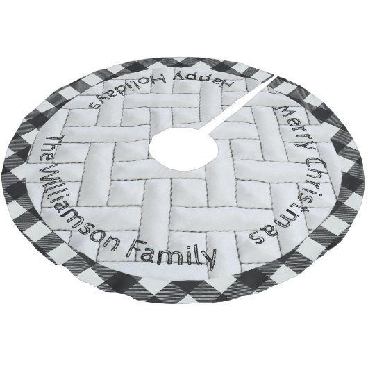 Minimal Schwarz-weiße Karierte Quilt Muster Weihna Polyester Weihnachtsbaumdecke (Schrägansicht)