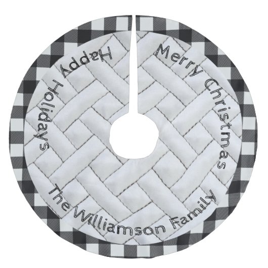 Minimal Schwarz-weiße Karierte Quilt Muster Weihna Polyester Weihnachtsbaumdecke (Vorderseite)