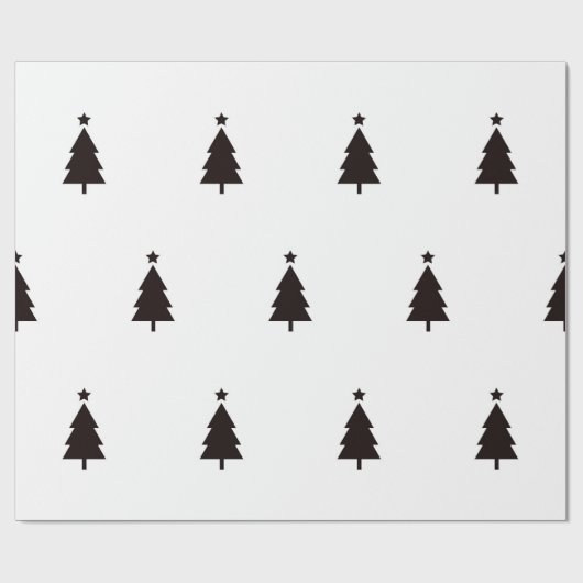 Minimal Schwarz-weiße Weihnachtsbaumen Sternenmust Geschenkpapier (Flach)
