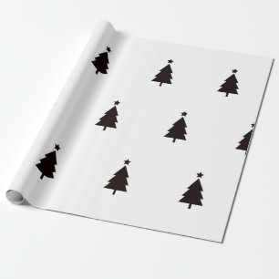 Minimal Schwarz-weiße Weihnachtsbaumen Sternenmust Geschenkpapier