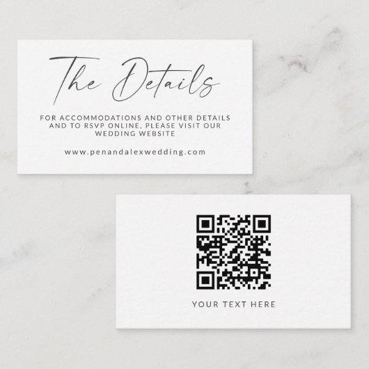 Minimal Schwarz-weißer, moderner Script-Hochzeitss Begleitkarte (Vorne/Hinten)