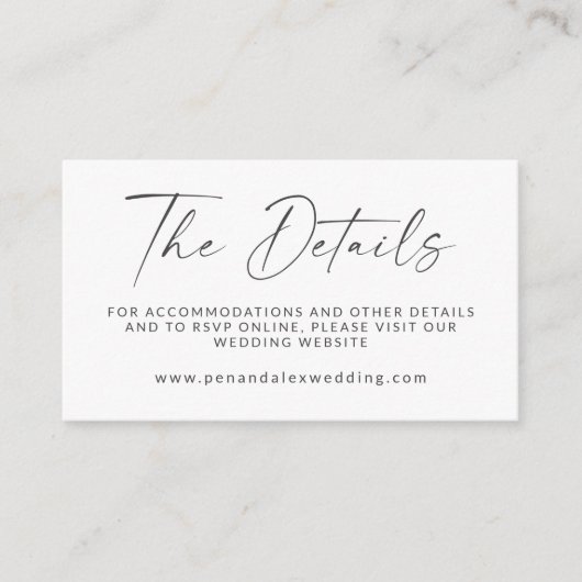 Minimal Schwarz-weißer, moderner Script-Hochzeitss Begleitkarte (Vorderseite)