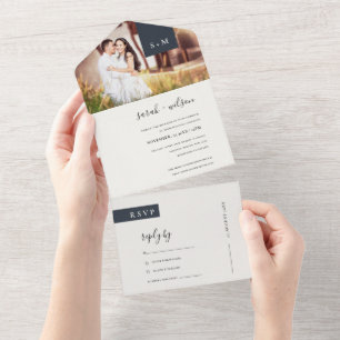 MINIMAL SCHWARZ-WEISSES MONOGRAMM-FOTO ALL IN ONE EINLADUNG