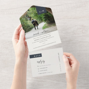 MINIMAL SCHWARZ-WEISSES MONOGRAMM-WEDD-FOTO ALL IN ONE EINLADUNG