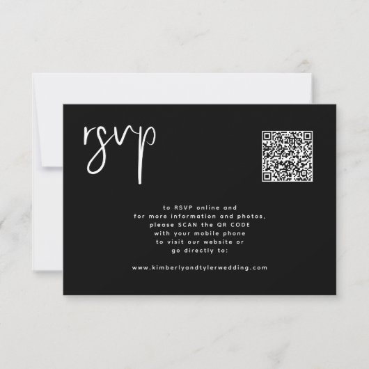 Minimal schwarze Hochzeit QR Code einfach RSVP Karte (Vorderseite)