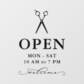 Minimal Schwarze Scheren Begrüßung der Öffnungszei Fensteraufkleber (Blatt)