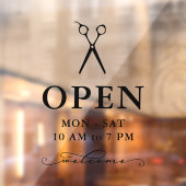 Minimal Schwarze Scheren Begrüßung der Öffnungszei Fensteraufkleber (Blatt 2)