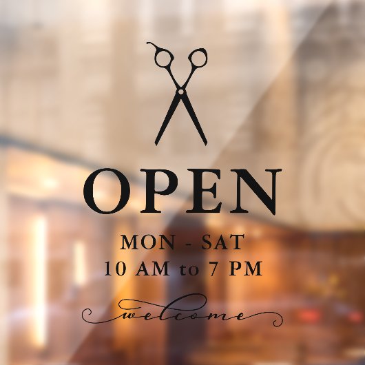 Minimal Schwarze Scheren Begrüßung der Öffnungszei Fensteraufkleber (Blatt 2)