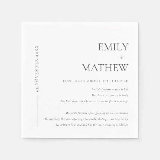 MINIMAL SCHWARZE UND WEISSE TYPOGRAFISCHE FAKTEN SERVIETTE (Vorderseite)