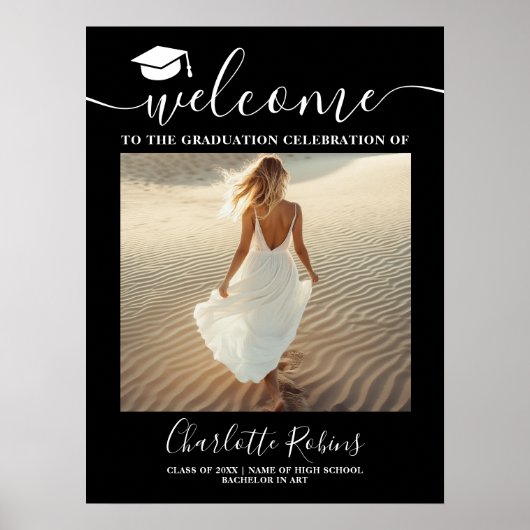 Minimal schwarzer Boho Abschluss Begrüßungszeichen Poster (Vorne)