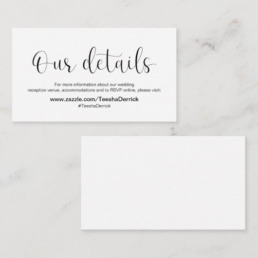 Minimal, schwarzer Schriftart, Angaben zur Hochzei Begleitkarte (Vorne/Hinten)