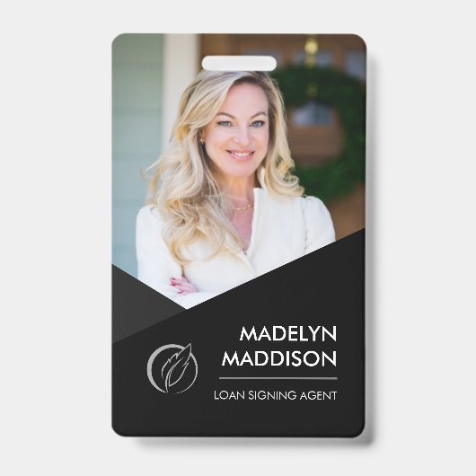 Minimal Schwarzes Foto Notar Signierung Agent Abze Ausweis (Vorderseite)