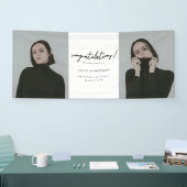 Minimal Script 2-Photo "Congrats" Graduation Party Banner (Messe)