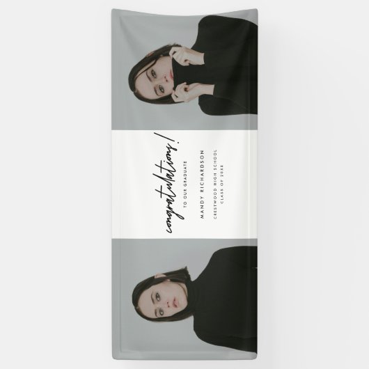 Minimal Script 2-Photo "Congrats" Graduation Party Banner (Vertikal)
