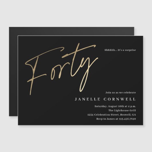 Minimal Script Black 0. Geburtstag Magneteinladung (Vorne/Hinten)