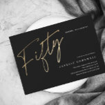 Minimal Script Black Gold 50. Geburtstag Magneteinladung<br><div class="desc">Moderne minimalistische 50. Geburtstagsfeier Einladung mit stilvollen Imitate Gold-Folie Nummer handgeschriebene Drehbuch Fifty und Ihre Party-Details in klassischen Serif-Schriftart auf schwarzem Hintergrund,  einfach und elegant,  große Überraschung Erwachsenengeburteinladung für Männer und Frauen.</div>