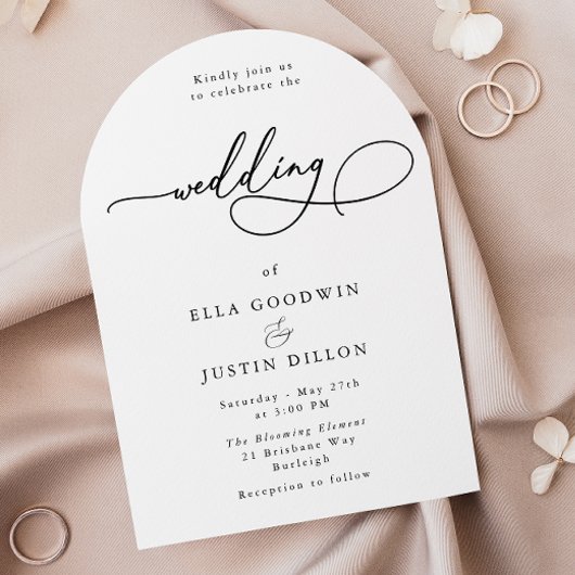 Minimal Script Black & White Wedding Einladung