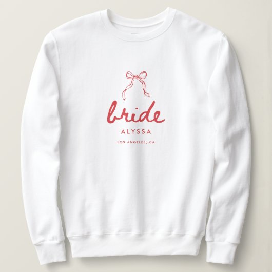 Minimal Script Coquette Bow Bride Bachelorette Sweatshirt (Design vorne)