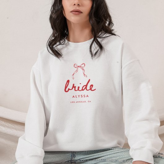Minimal Script Coquette Bow Bride Bachelorette Sweatshirt