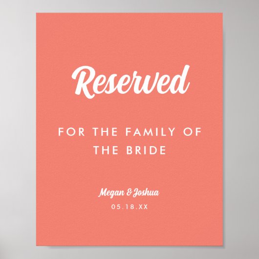 Minimal Script Coral Pink Hochzeit vorbehalten Zei Poster (Vorne)