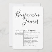 MINIMAL SCRIPT einfache moderne Bar Mitzvah Schwar Einladung (Vorderseite)
