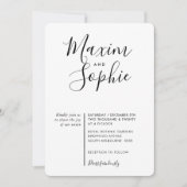 MINIMAL SCRIPT einfache moderne Hochzeit Schwarz-w Einladung (Vorderseite)