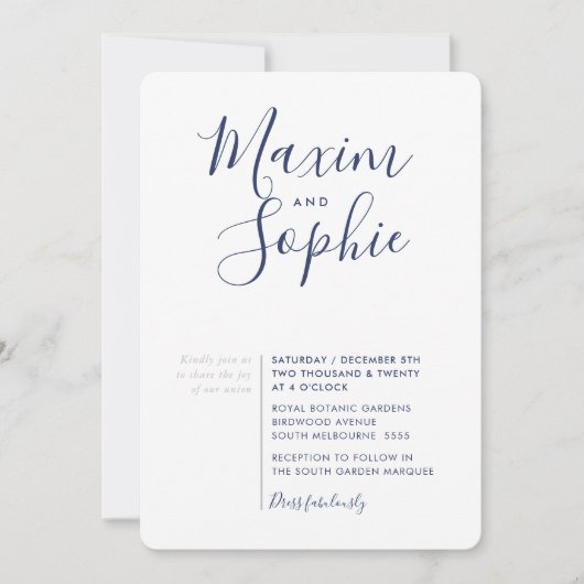 MINIMAL SCRIPT einfache moderne Hochzeitsnacht Sil Einladung (Vorderseite)