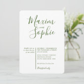 MINIMAL SCRIPT einfache moderne Hochzeitswald grün Einladung (Stehend Vorderseite)